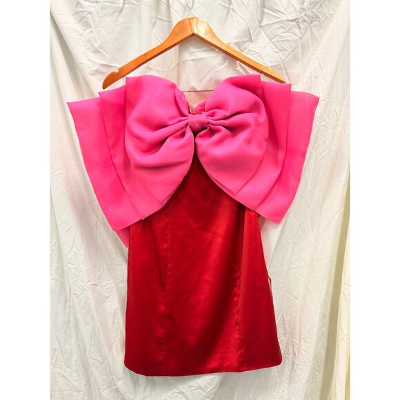 AMY LYNN NEW Oscar Oversized Bow Stretch-Satin Mini Dress In Pink Medium‎ - Picture 3 of 6